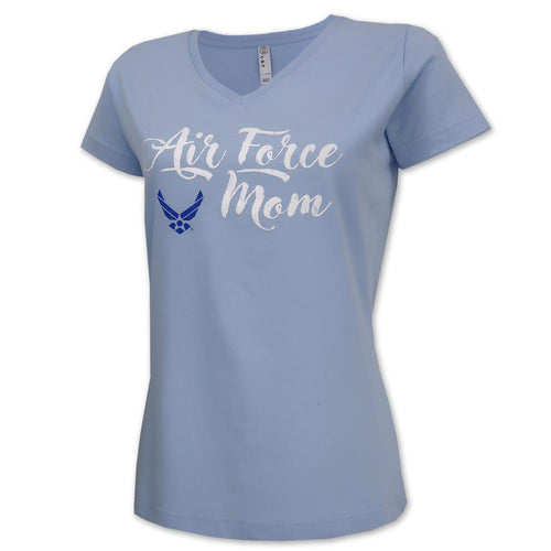 AIR FORCE WINGS LADIES MOM V-NECK T-SHIRT (LIGHT BLUE) 1