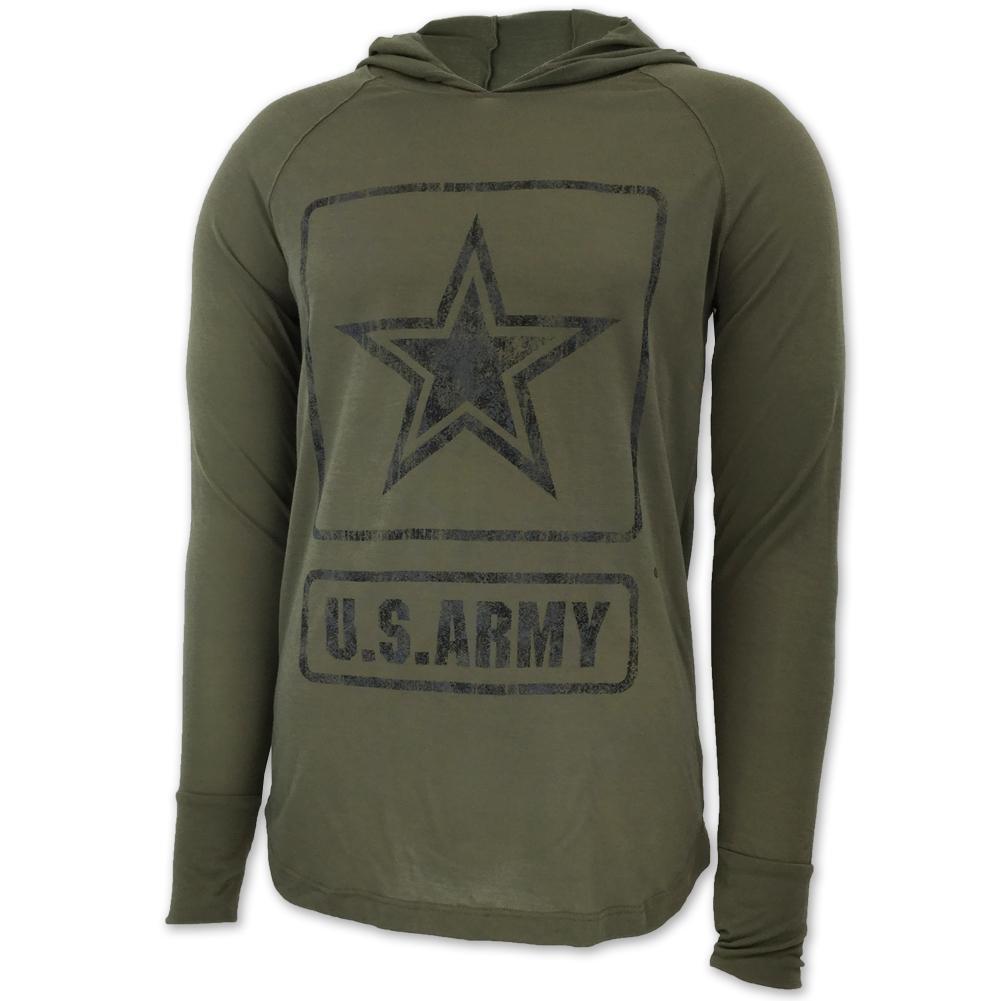 ARMY DISTRESSED STAR LONG SLEEVE HOODIE T (OLIVE)