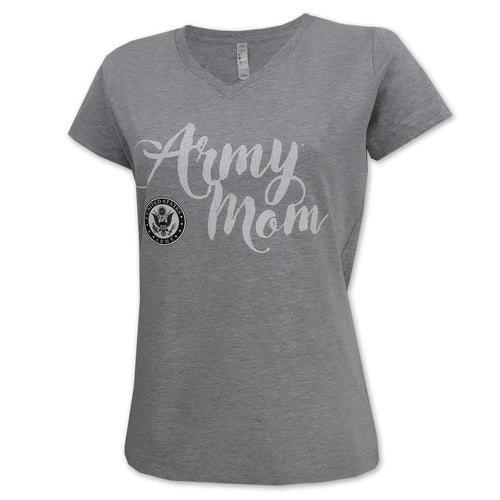 ARMY SEAL LADIES MOM SCRIPT V-NECK T-SHIRT (GREY) 1