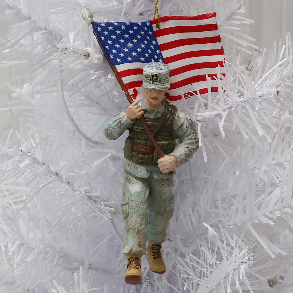 ARMY SOLDIER WITH FLAG ORNAMENT