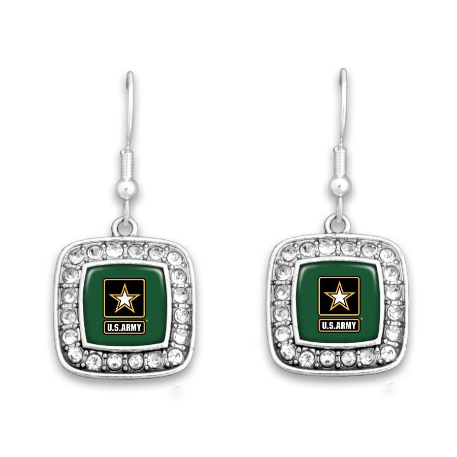 ARMY STAR CRYSTAL SQUARE EARRINGS