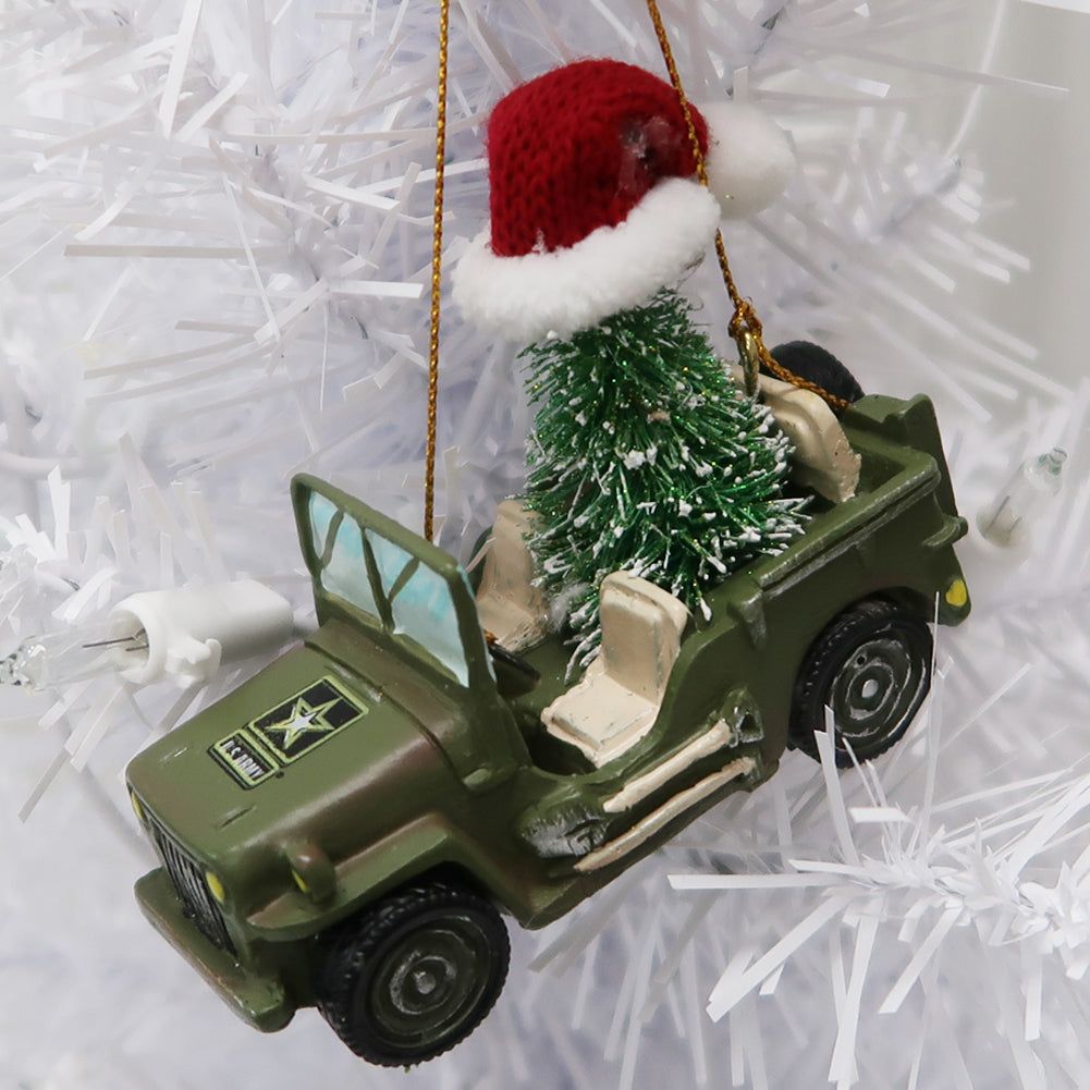 ARMY VEHICLE WITH CHRISTMAS TREE ORNAMENT