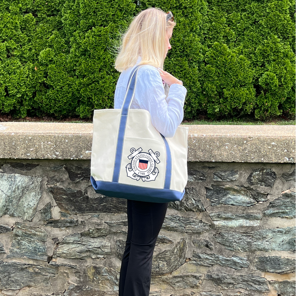 Coast Guard Seal Classic Natural Canvas Tote (Natural/Navy)