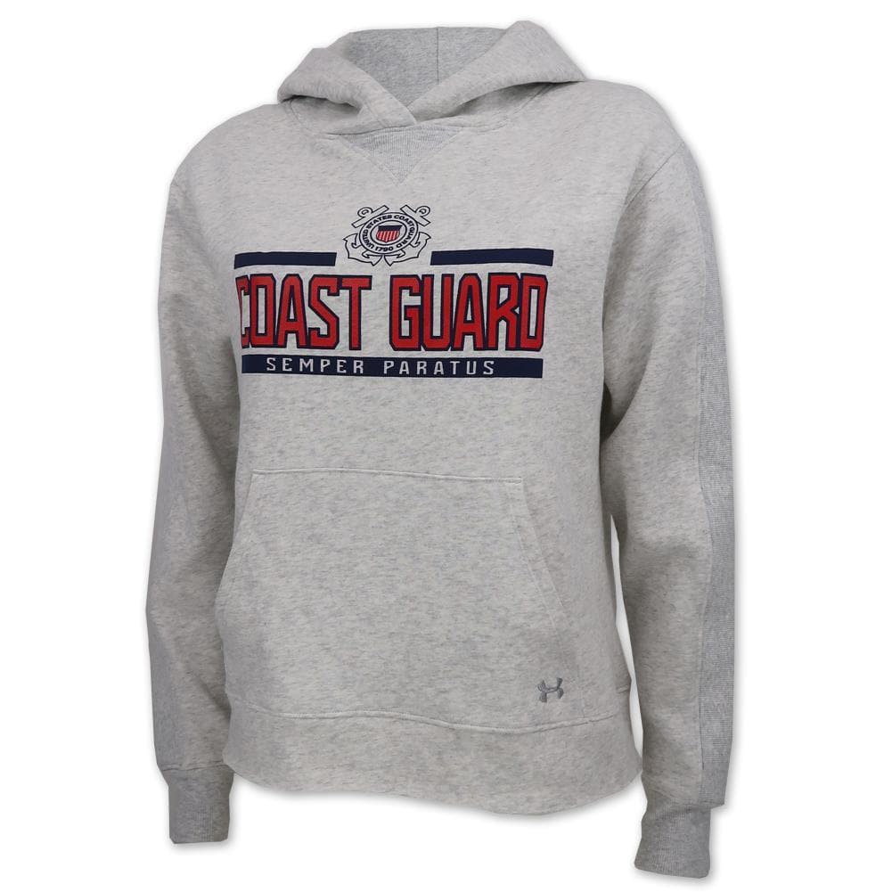 COAST GUARD LADIES UNDER ARMOUR SEAL LOGO ALL DAY FLEECE HOOD (GREY) 1