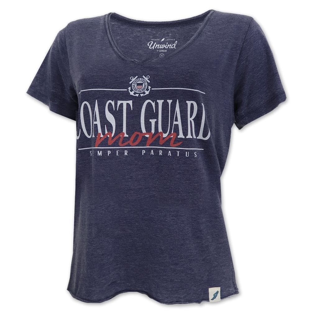 COAST GUARD MOM LADIES LOOSE FIT V-NECK T-SHIRT (NAVY) 1