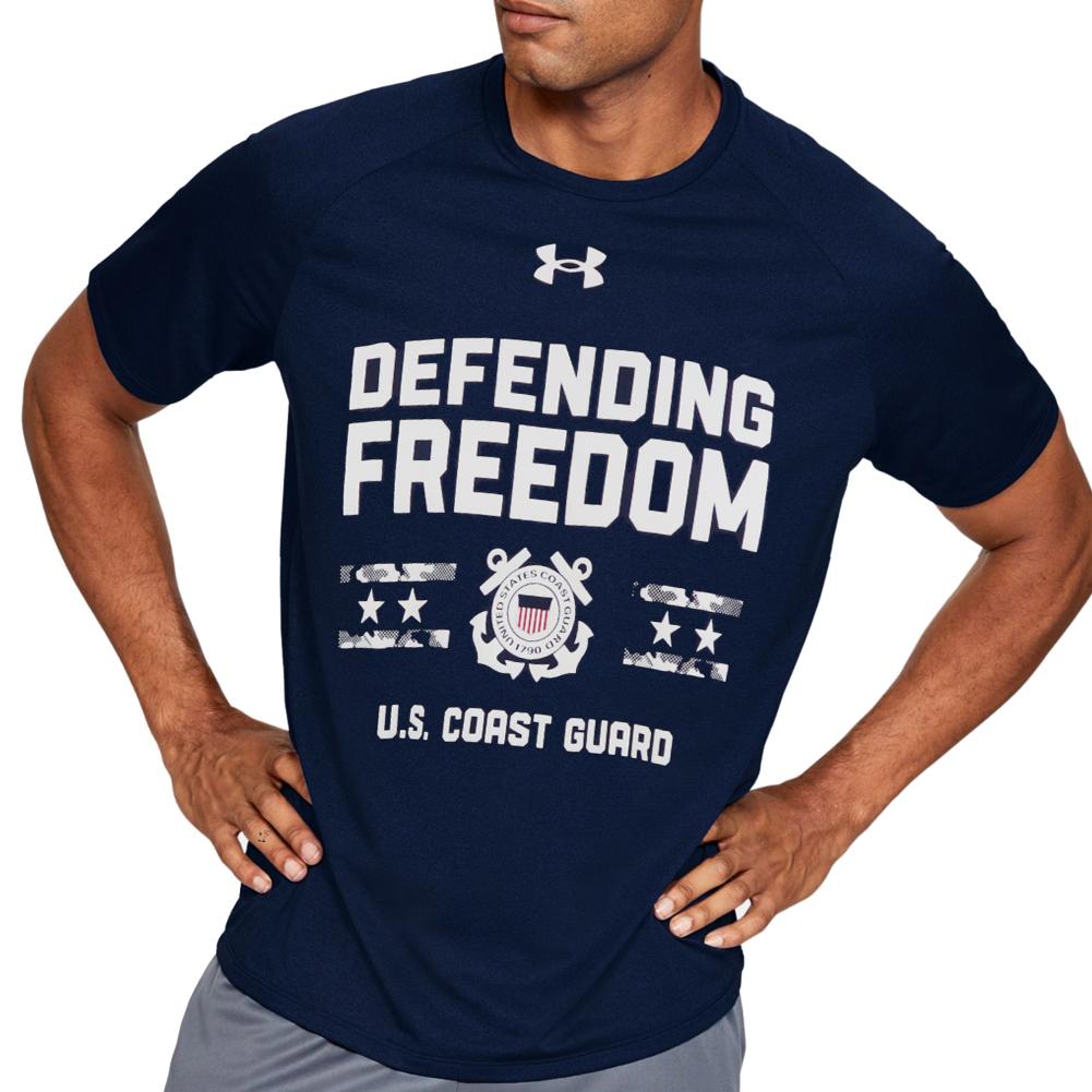 COAST GUARD UNDER ARMOUR DEFENDING FREEDOM TECH T-SHIRT (NAVY)