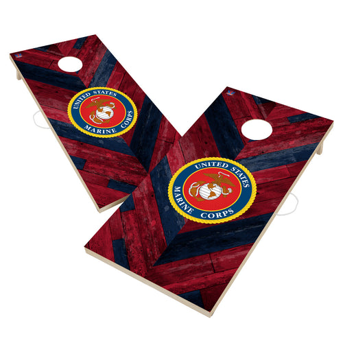 U.S. Marine Corps Solid Wood 2x4 Cornhole Board Set Herringbone Design Version 1