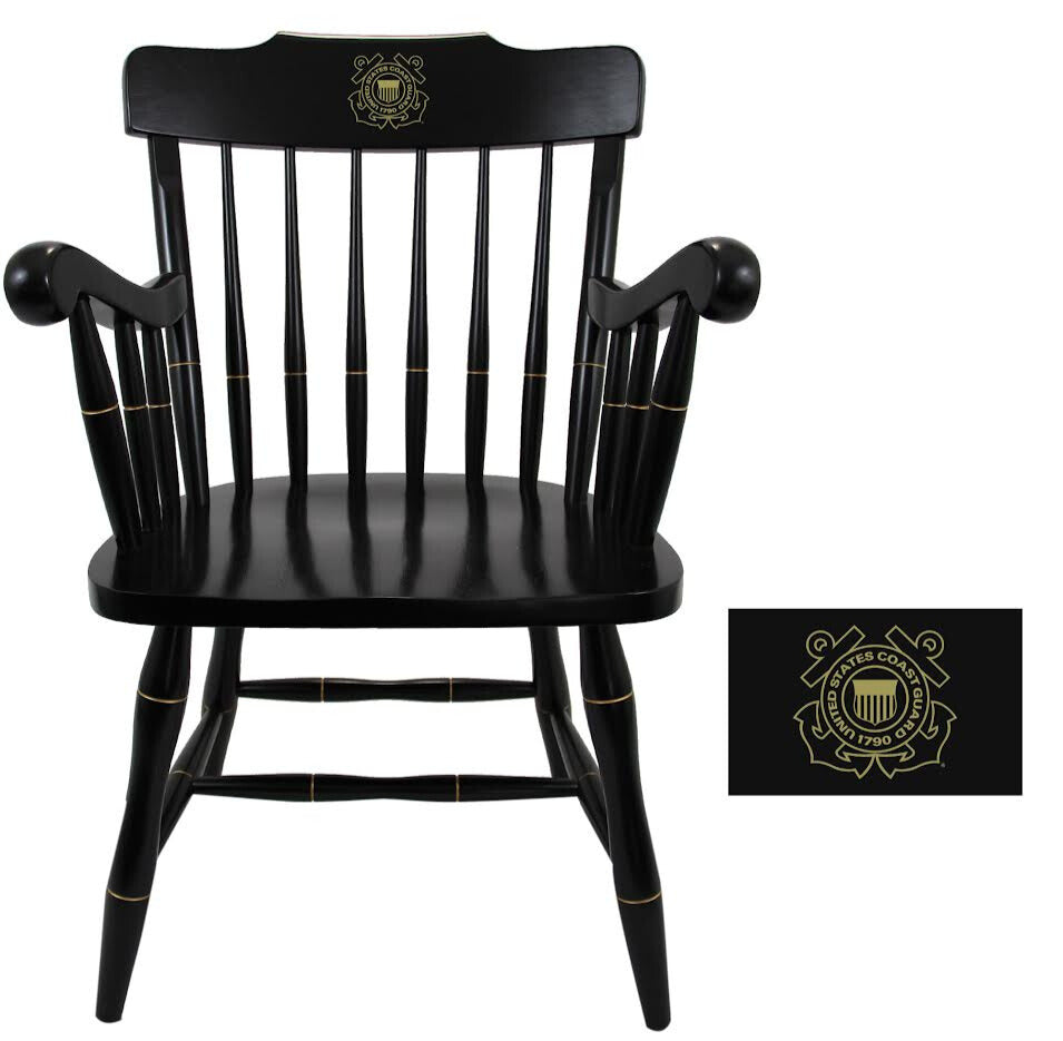 Coast Guard Seal Wooden Captain Chair (All Black)