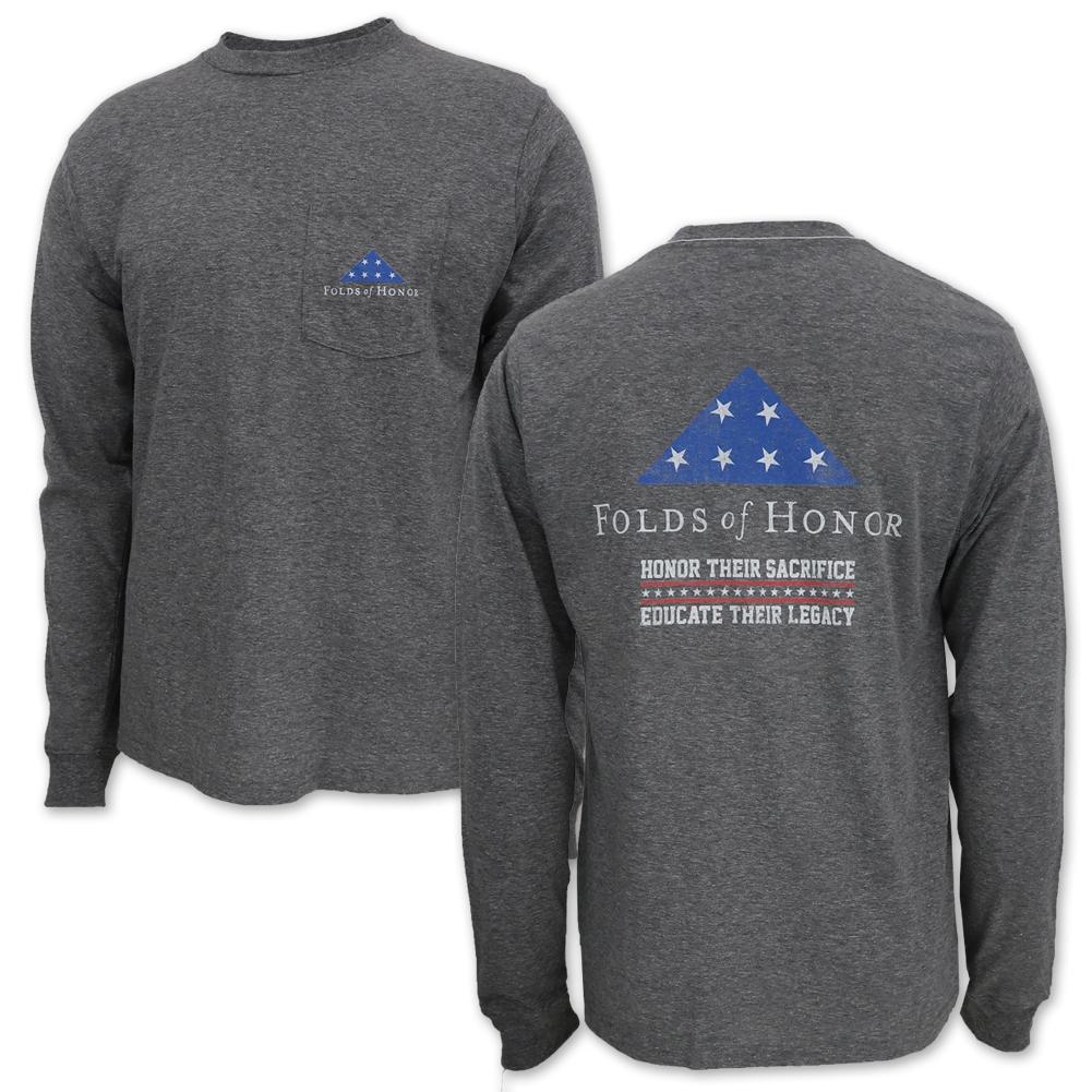 FOLDS OF HONOR FLAG LONG SLEEVE POCKET T-SHIRT (GREY) 2