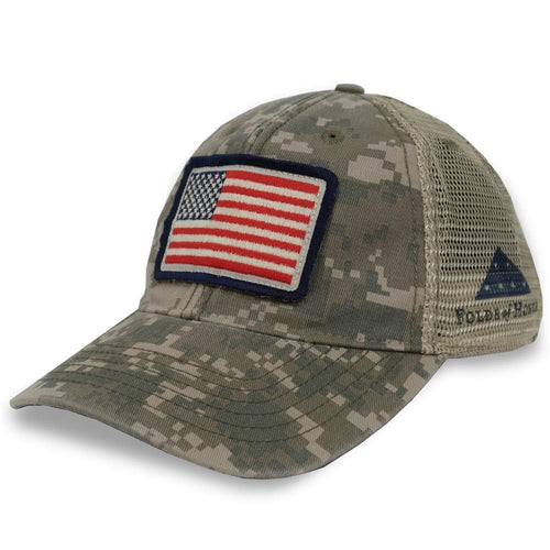 FOLDS OF HONOR USA FLAG LOW PROFILE TWILL TRUCKER HAT (CAMO) 3