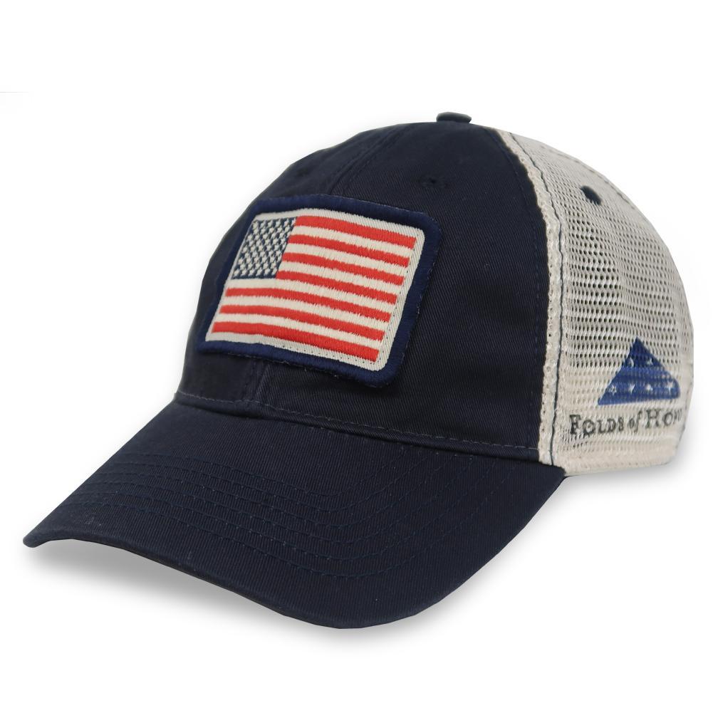 FOLDS OF HONOR USA FLAG LOW PROFILE TWILL TRUCKER HAT (NAVY) 3