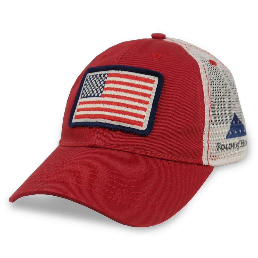 FOLDS OF HONOR USA FLAG LOW PROFILE TWILL TRUCKER HAT (RED) 3