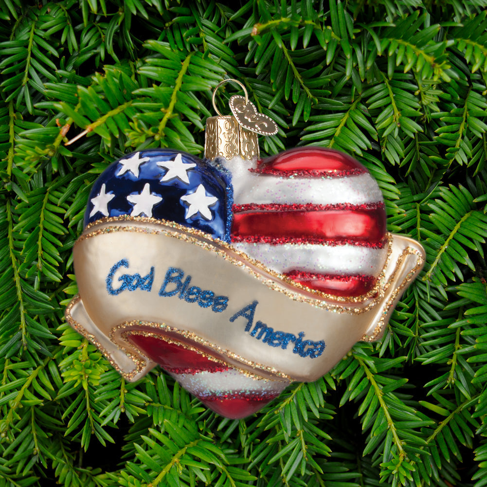 GOD BLESS AMERICA HEART ORNAMENT 1