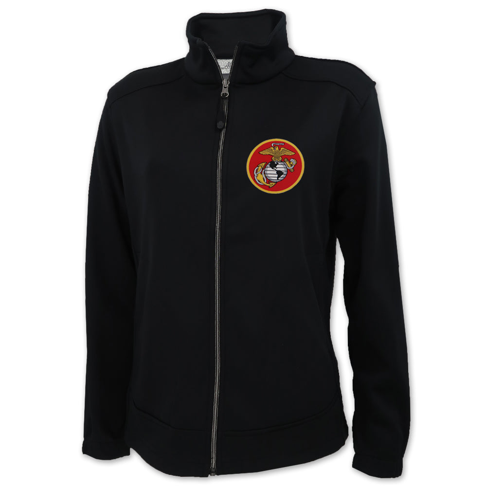 MARINES EGA LADIES FULL ZIP SOFT SHELL FLEECE JACKET (BLACK)