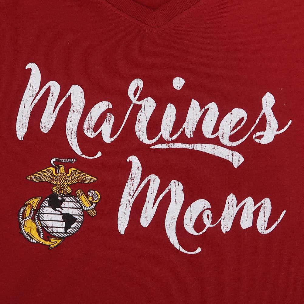 MARINES EGA LADIES MOM V-NECK T-SHIRT (CARDINAL)