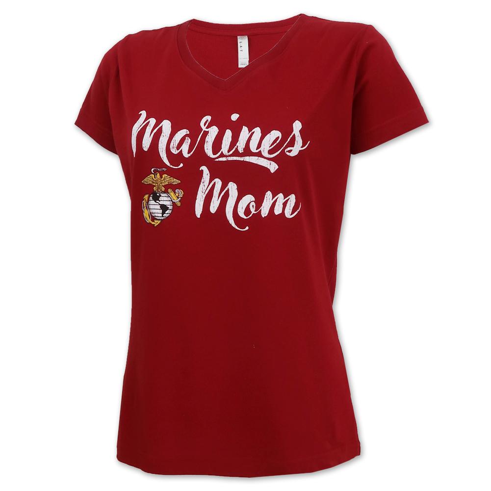 MARINES EGA LADIES MOM V-NECK T-SHIRT (CARDINAL) 1