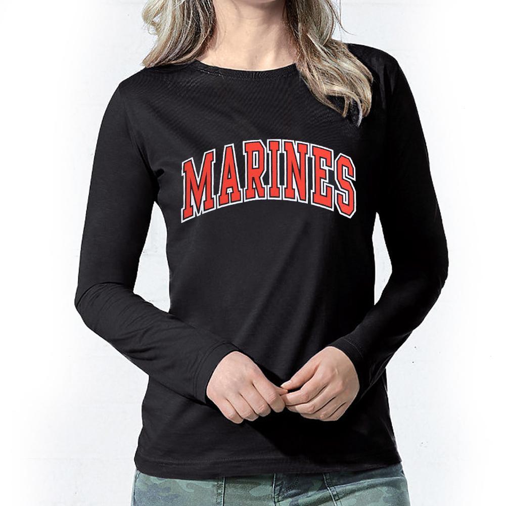 MARINES LADIES ARCH SCOOP NECK LONG SLEEVE T-SHIRT (BLACK) 2