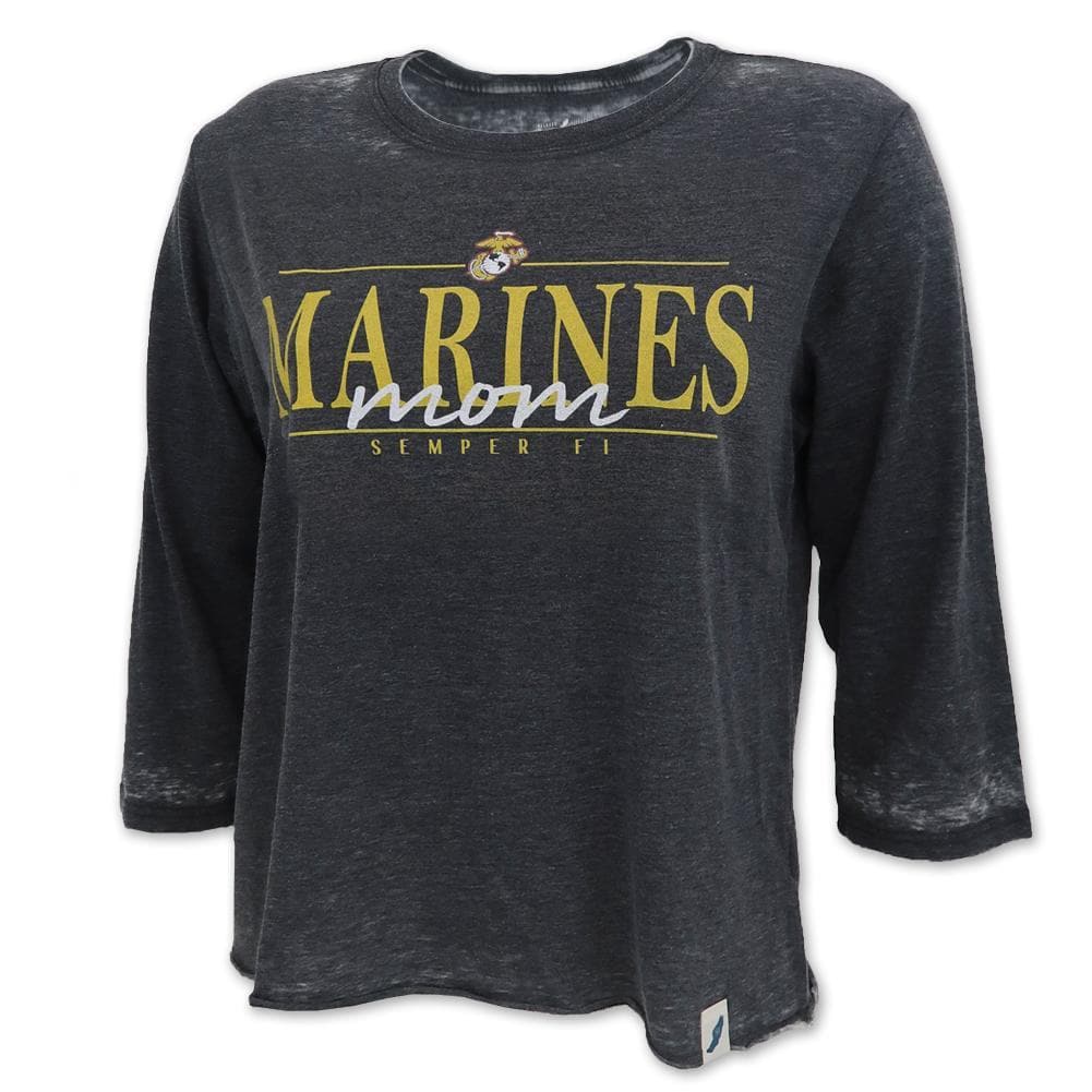 MARINES MOM LADIES 3/4 SLEEVE T-SHIRT (BLACK) 1