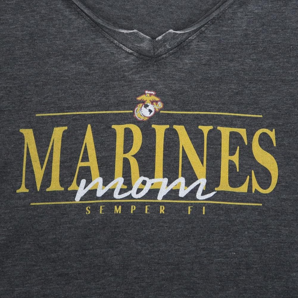 MARINES MOM LADIES LOOSE FIT V-NECK T-SHIRT (BLACK)