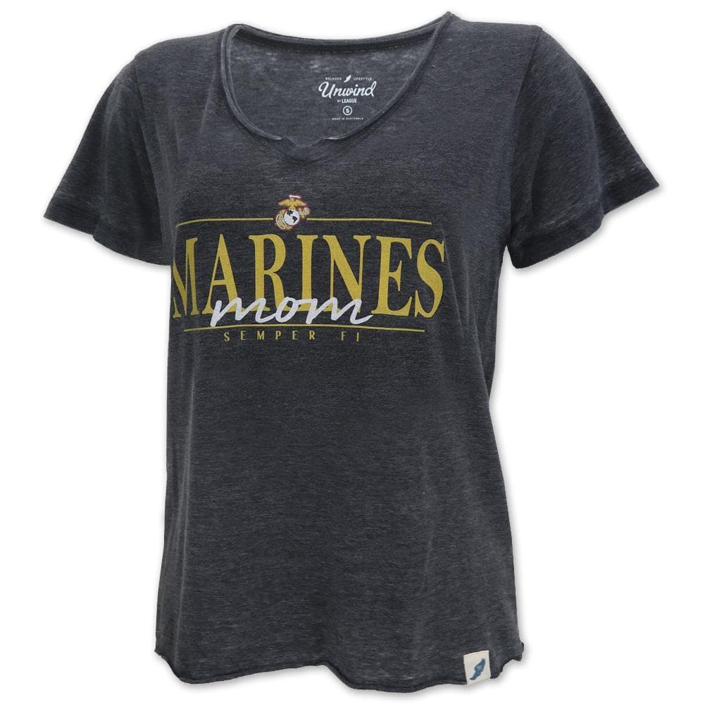 MARINES MOM LADIES LOOSE FIT V-NECK T-SHIRT (BLACK) 1