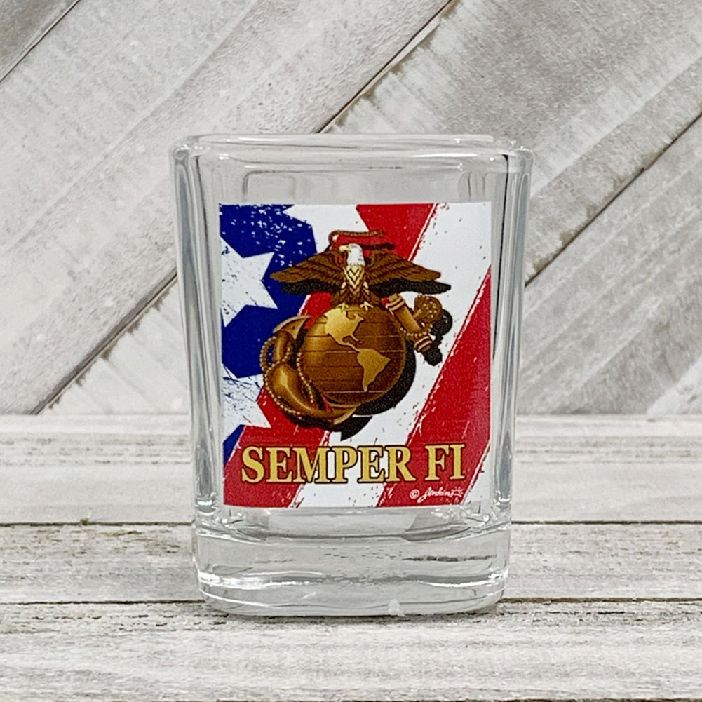 MARINES SEMPER FI DISTRESSED SHOT GLASS