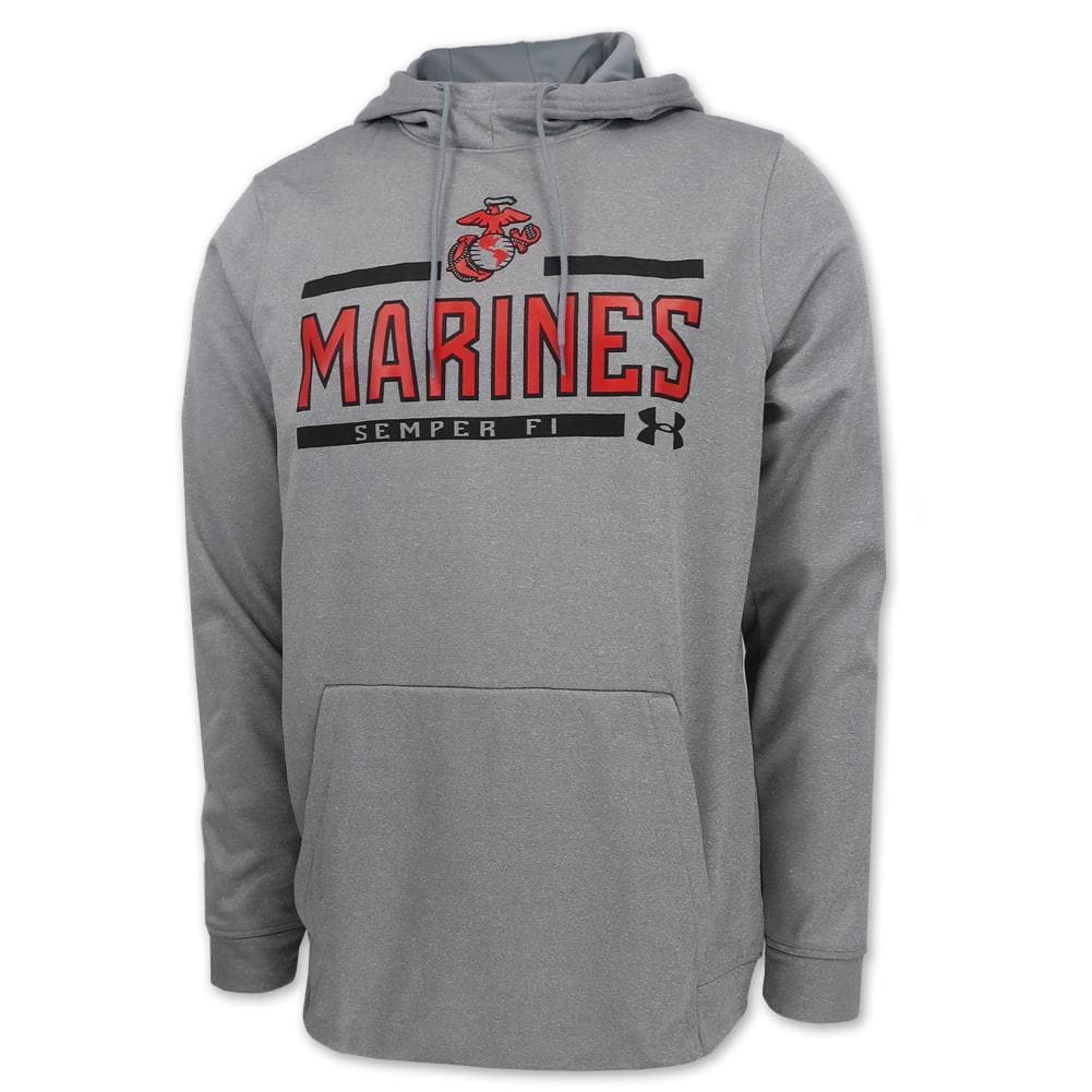 MARINES UNDER ARMOUR EGA LOGO ARMOUR FLEECE HOOD (GREY) 1