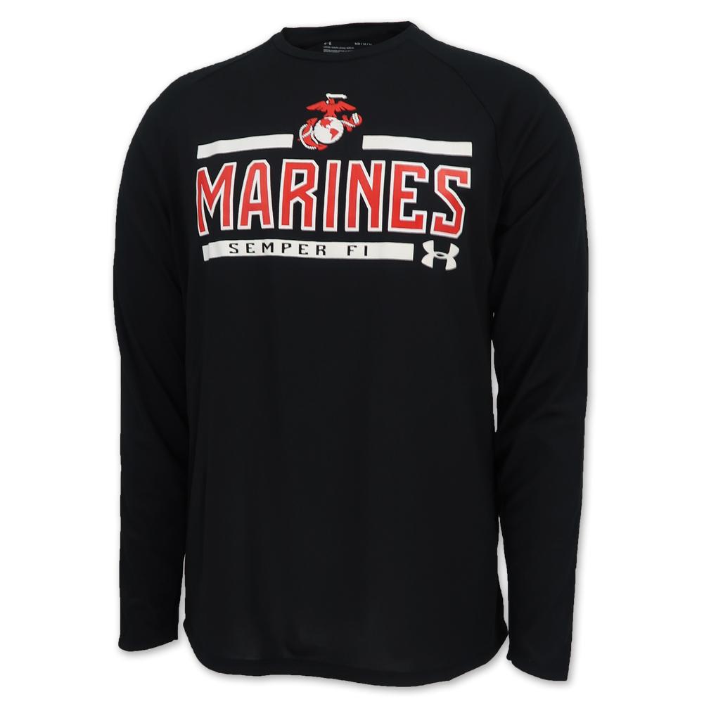 MARINES UNDER ARMOUR EGA LOGO LONG SLEEVE T-SHIRT (BLACK) 1