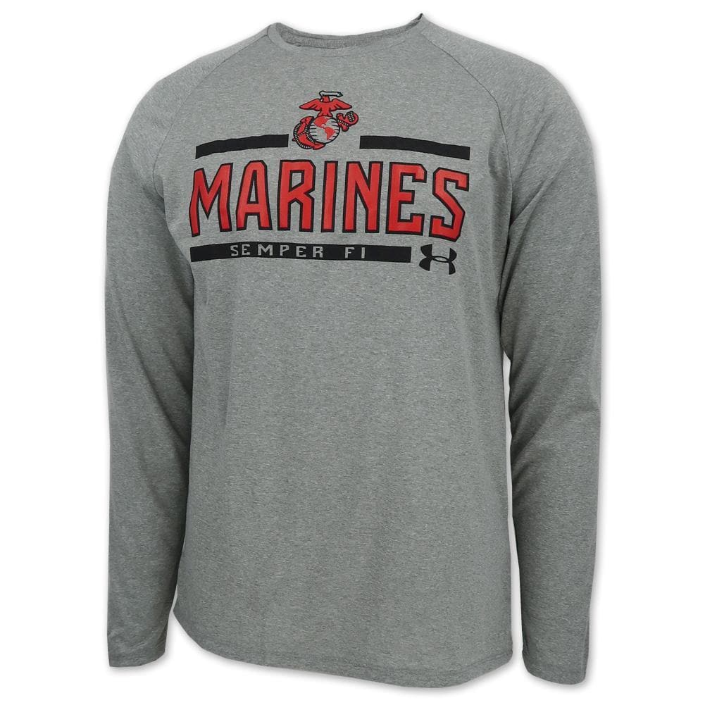 MARINES UNDER ARMOUR EGA LOGO LONG SLEEVE T-SHIRT (GREY) 1