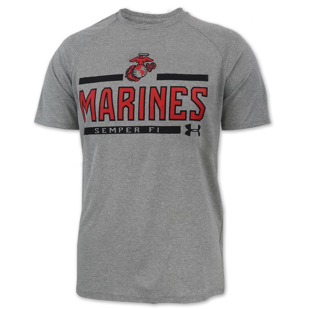 MARINES UNDER ARMOUR EGA LOGO TECH T-SHIRT (GREY) 1