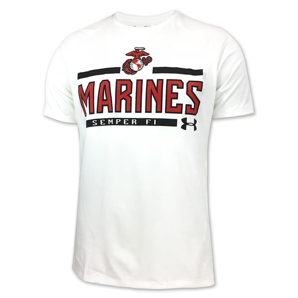 MARINES UNDER ARMOUR EGA LOGO TECH T-SHIRT (WHITE) 1