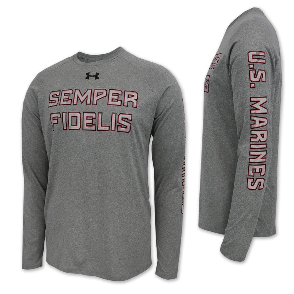 MARINES UNDER ARMOUR SEMPER FI LONG SLEEVE TECH T-SHIRT (GREY) 3