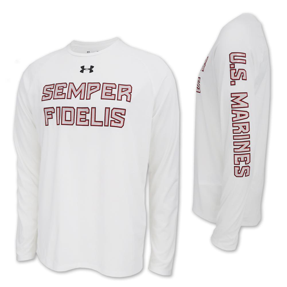 MARINES UNDER ARMOUR SEMPER FI LONG SLEEVE TECH T-SHIRT (WHITE) 3