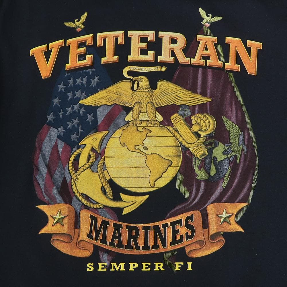 Marines Veteran EGA Flags T-Shirt (Black)