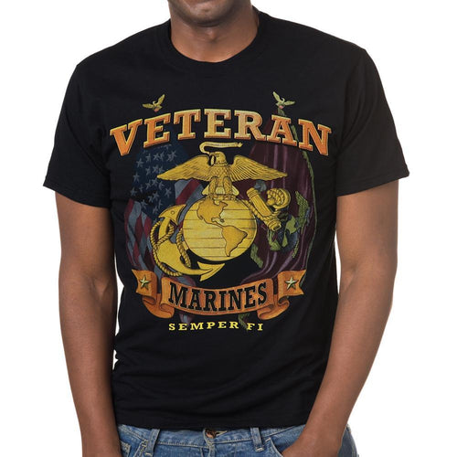 Marines Veteran EGA Flags T-Shirt (Black)