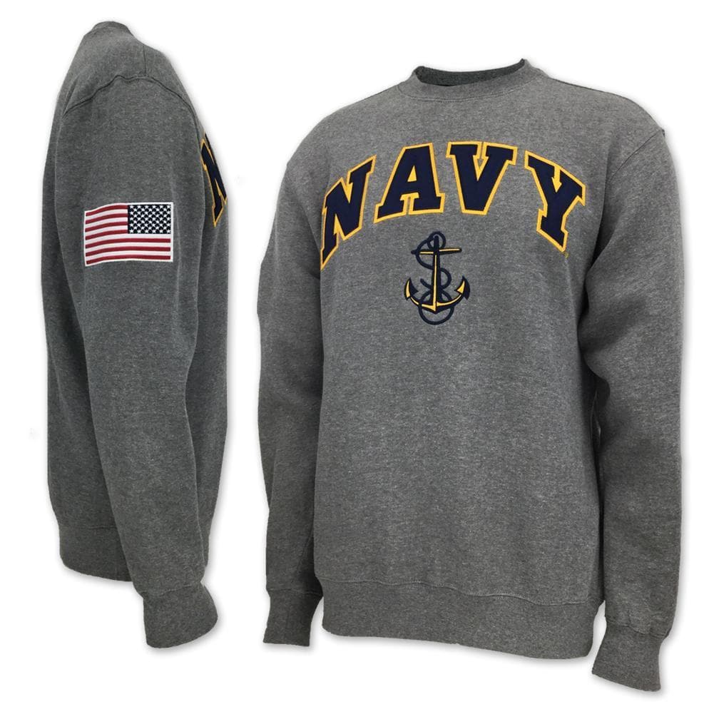 NAVY ANCHOR FLEECE CREWNECK (GREY)