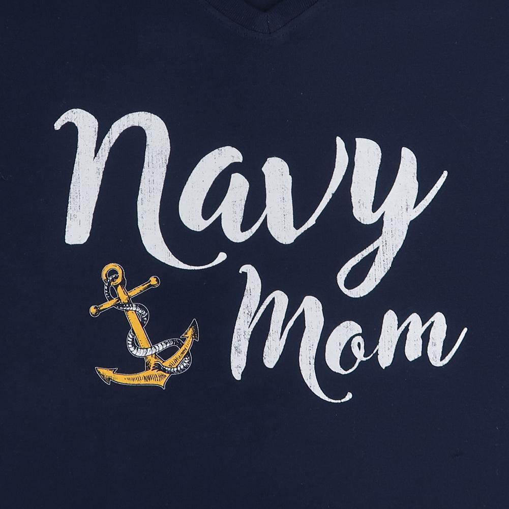 NAVY ANCHOR LADIES MOM SCRIPT V-NECK T-SHIRT (NAVY) 2