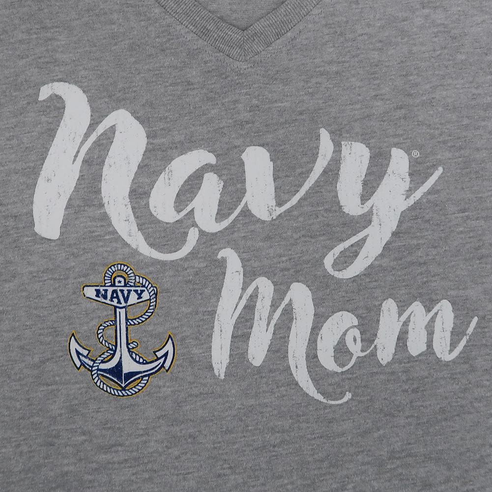 NAVY ANCHOR LADIES MOM V-NECK T-SHIRT (GREY) 2