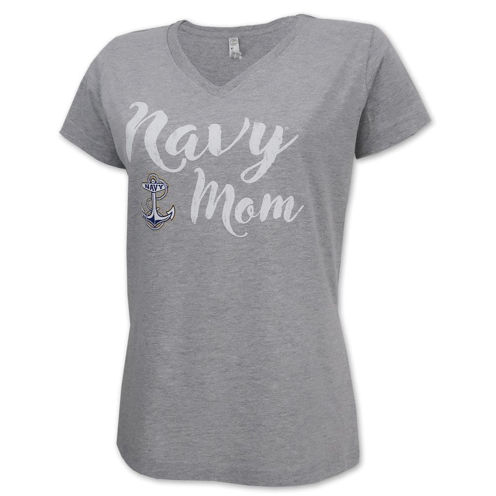 NAVY ANCHOR LADIES MOM V-NECK T-SHIRT (GREY) 1