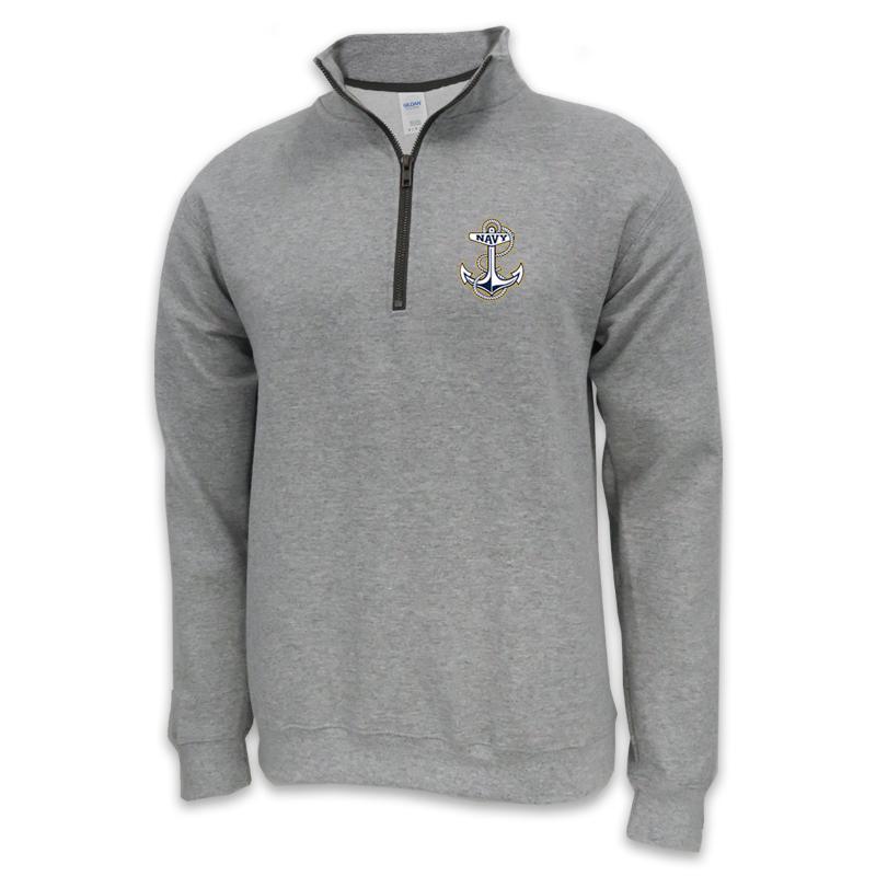 NAVY ANCHOR LOGO 1/4 ZIP (GREY)