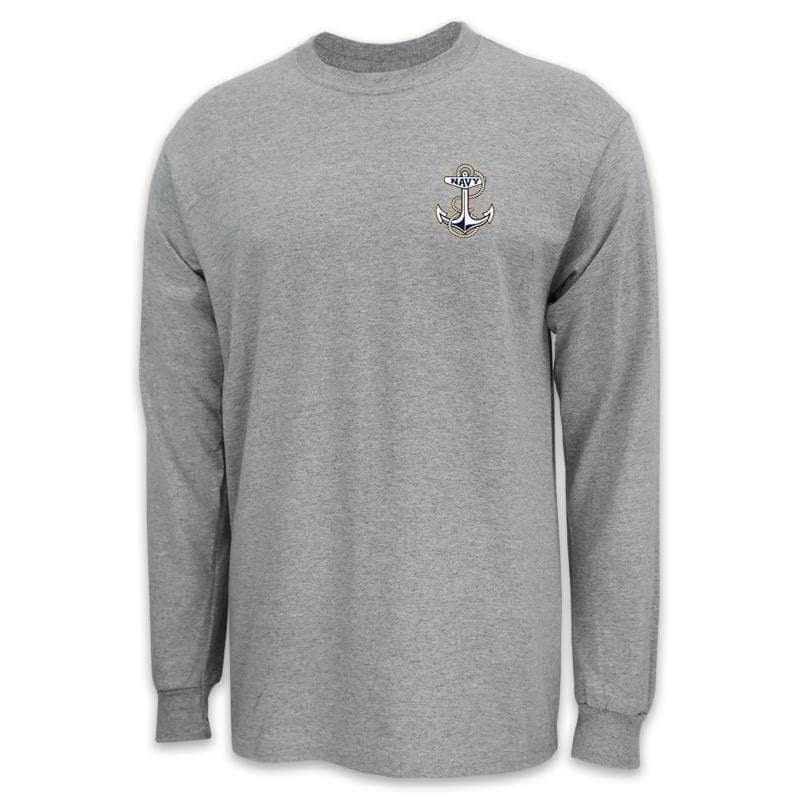 NAVY ANCHOR LOGO LONG SLEEVE T-SHIRT (GREY)