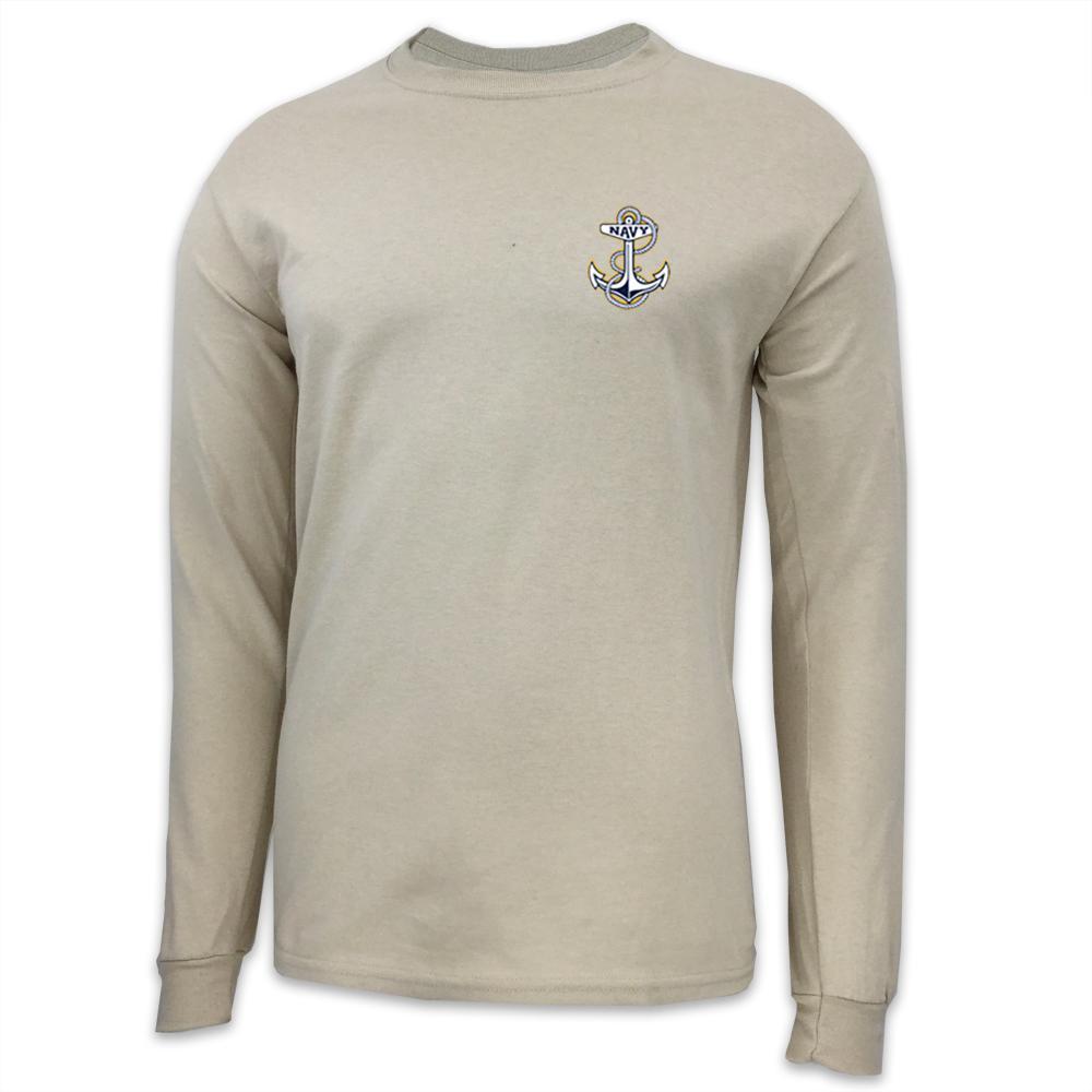 NAVY ANCHOR LOGO LONG SLEEVE T-SHIRT (TAN)