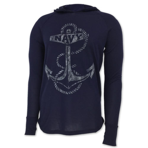 NAVY DISTRESSED ANCHOR LONG SLEEVE HOODIE T (NAVY)