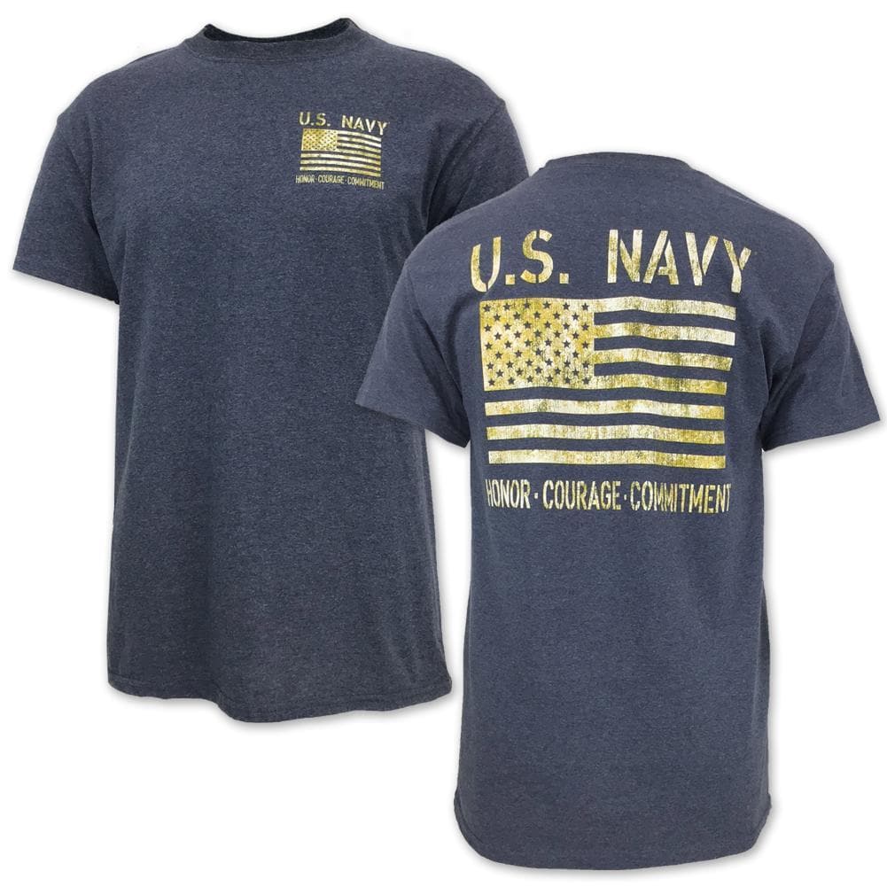 NAVY DISTRESSED FLAG HONOR COURAGE COMMITMENT T-SHIRT (BLUE) 3