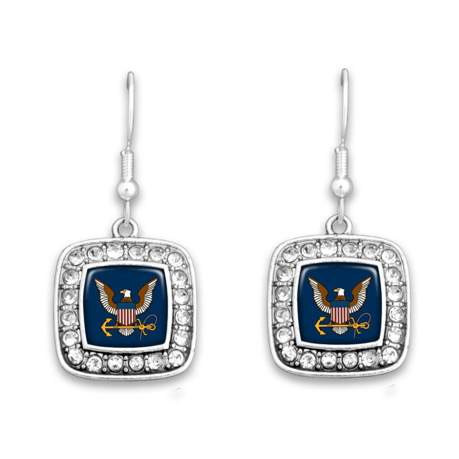 NAVY EAGLE CRYSTAL SQUARE EARRINGS