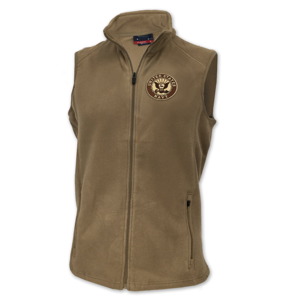 NAVY FLEECE VEST (TAN)