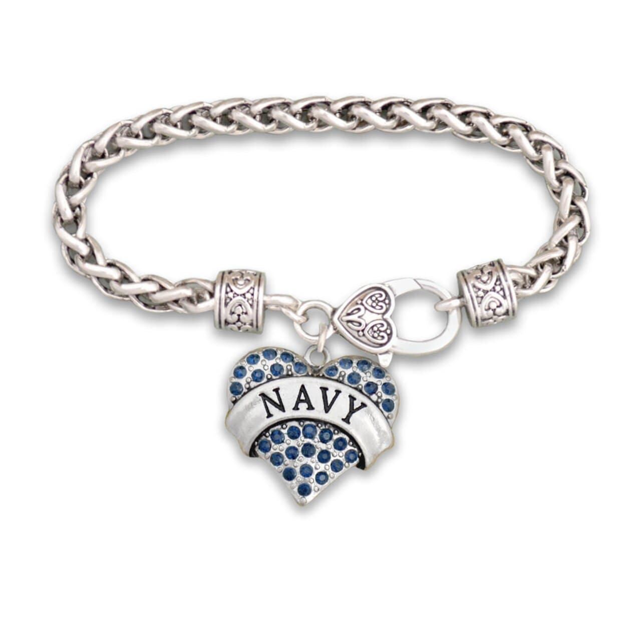 NAVY HEART BRAIDED CLASP BRACELET