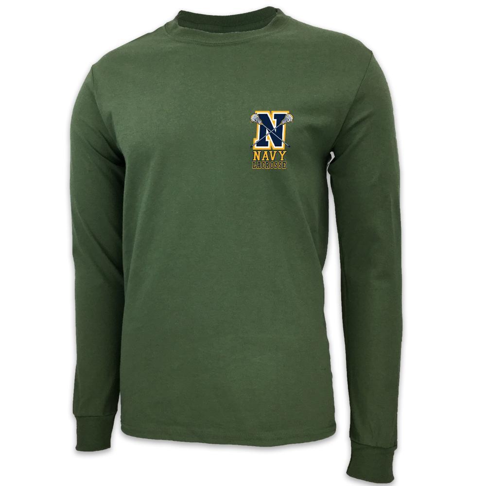 NAVY LACROSSE LOGO LONG SLEEVE T OD GREEN