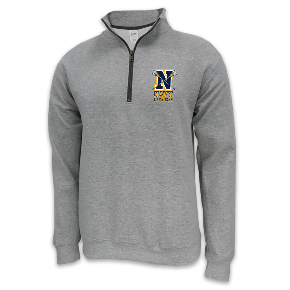 NAVY LACROSSE LOGO PERFORMANCE 1/4 ZIP (GREY)