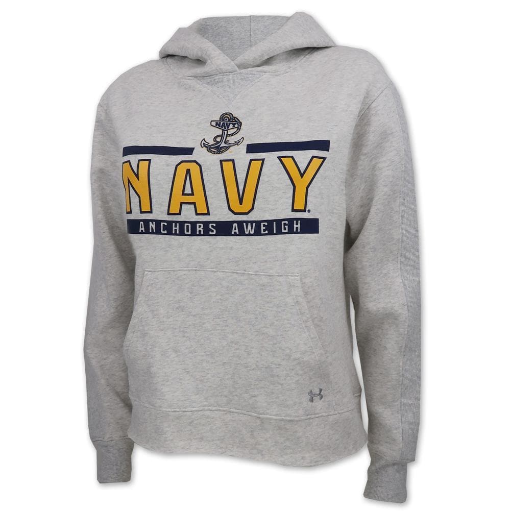 NAVY LADIES UNDER ARMOUR ANCHOR LOGO ALL DAY FLEECE HOOD (GREY) 1