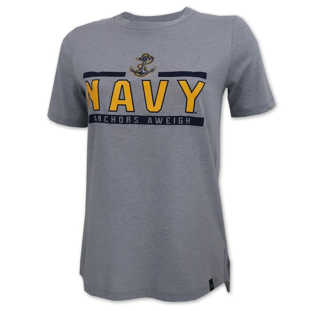 NAVY LADIES UNDER ARMOUR ANCHOR LOGO PERFORMANCE COTTON T-SHIRT (GREY) 1